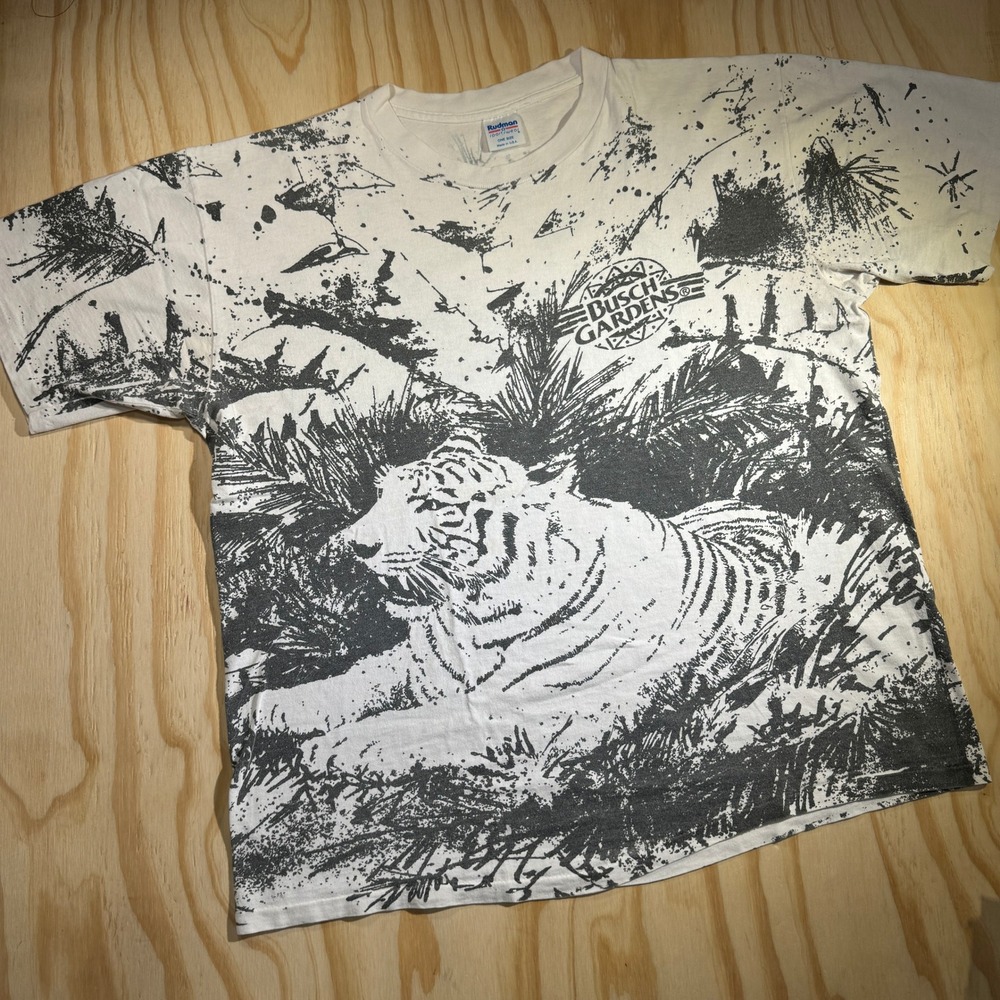 Rudman Unisex Vintage Busch Gardens White Tiger All Over Print Graphic Tee OS